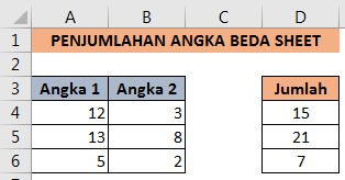 Penjumlahan angka beda sheet